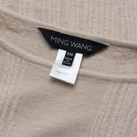 Ming Wang Poncho Tunic Pullover Top Knit Short Sleeve Beige Size Small / Medium - Picture 4 of 7